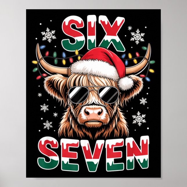 Póster Funny Six Seven Highland Cow Christmas 67 Cool Xma (Frente)
