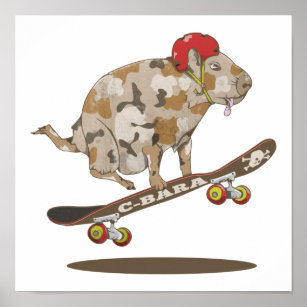 Póster Funny Skateboarding para Capibara