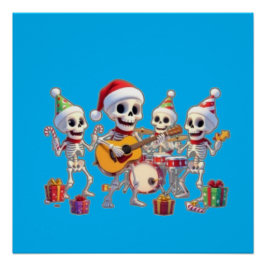 Póster Funny Skeleton Band Christmas & New Year – 3D Cart