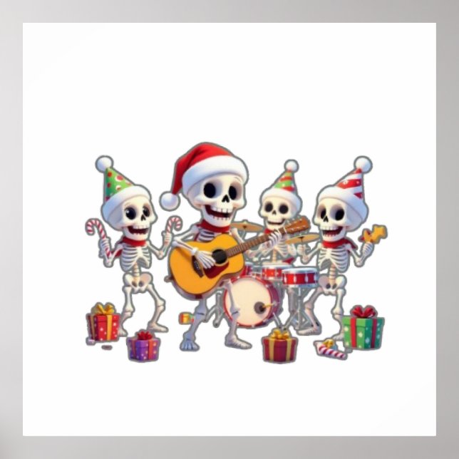 Póster Funny Skeleton Band Christmas & New Year – 3D Cart (Frente)