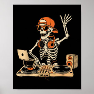 Póster Funny Skeleton Dj Halloween Costume Music Avers M