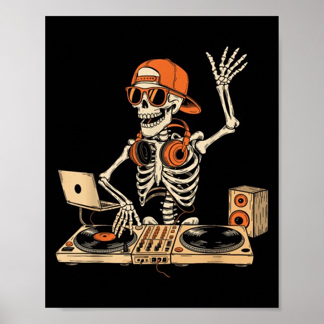 Póster Funny Skeleton Dj Halloween Costume Music Avers M (Frente)