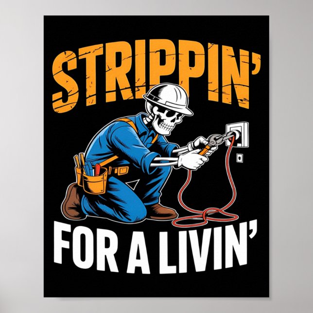 Póster Funny Skeleton Electrician N For A Livin Long Slee (Frente)
