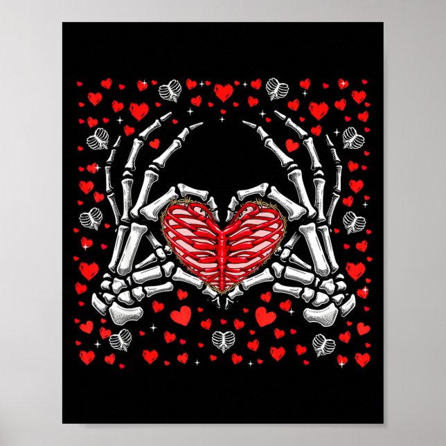 Póster Funny Skeleton Hand Heart Valentines Day Bones Lov (Frente)