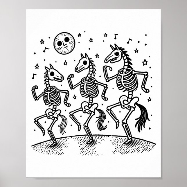 Póster Funny Skeleton Horse Dancing Halloween Horse Lover (Frente)