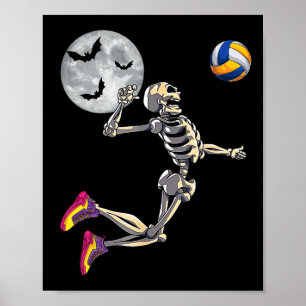 Póster Funny Skeleton jugando voleibol feliz Halloween Da