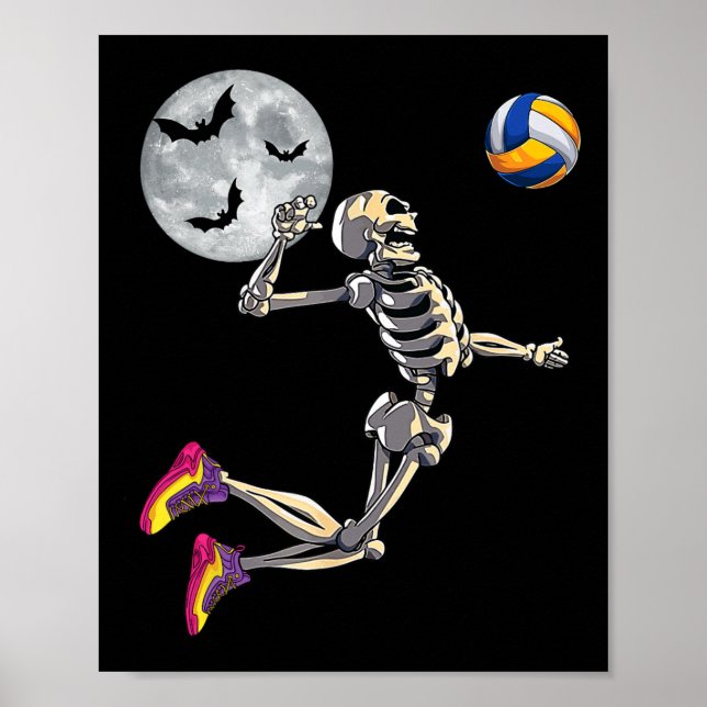 Póster Funny Skeleton jugando voleibol feliz Halloween Da (Frente)
