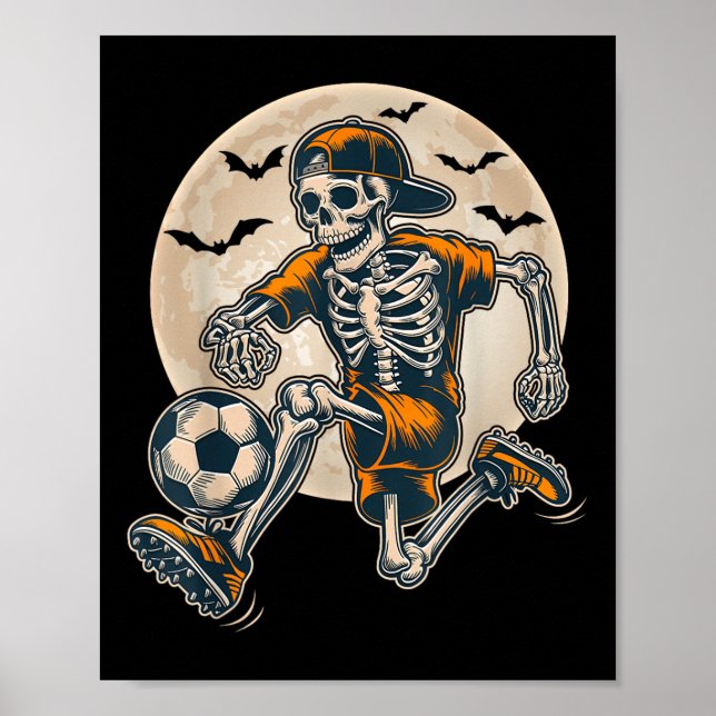 Póster Funny Skeleton Soccer Men Niños Coste Halloween (Frente)