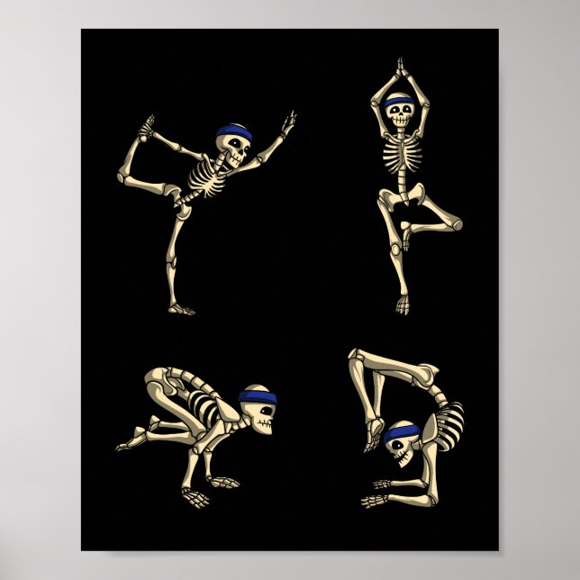 Póster Funny Skeleton Yoga Workout Poses Halloween (Frente)