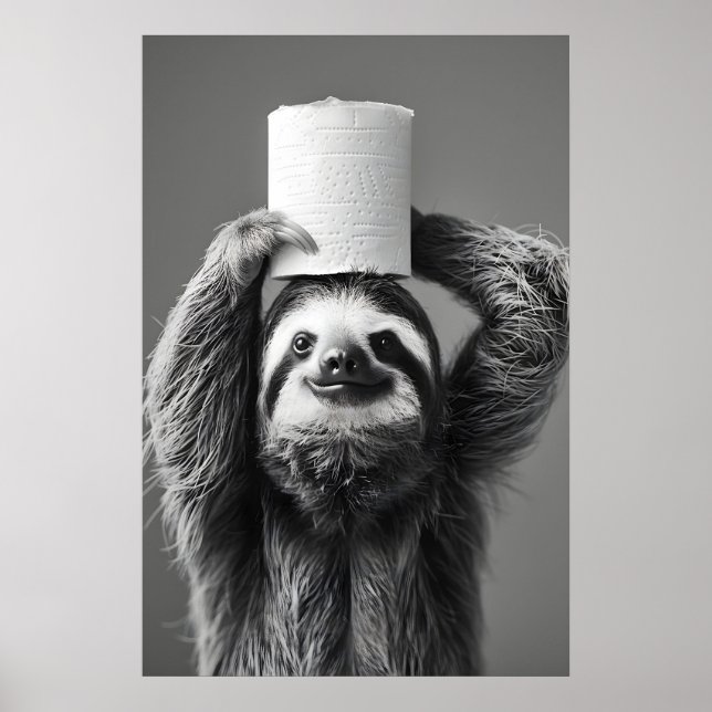 Póster Funny Sloth Bathroom Art Print, Toilet Paper Roll (Frente)