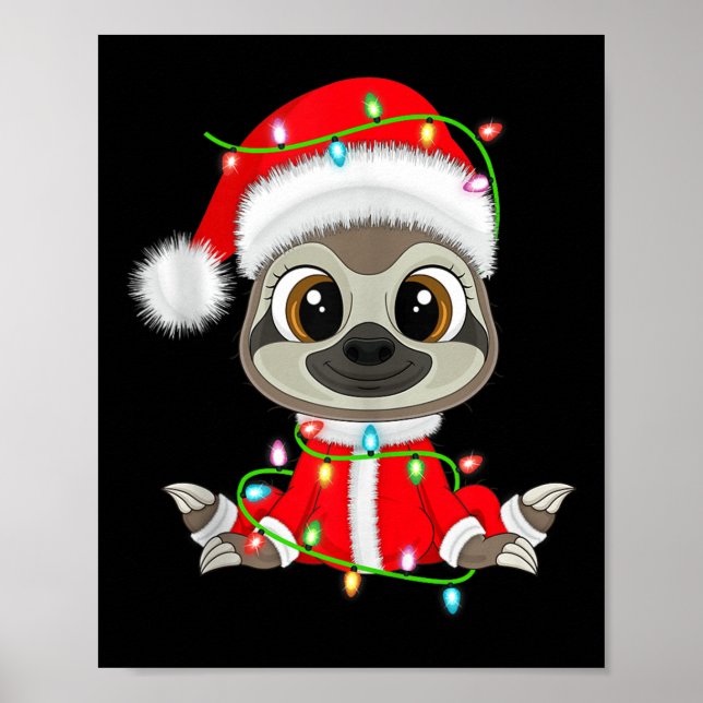 Póster Funny Sloth Christmas Lights Santa Costume Cute An (Frente)