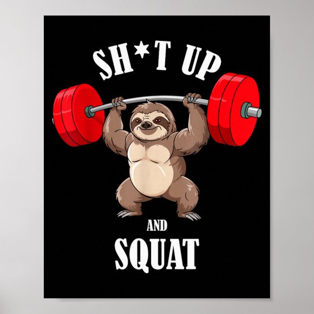 Póster Funny Sloth Fitness Squating Workout Weightlifting (Frente)