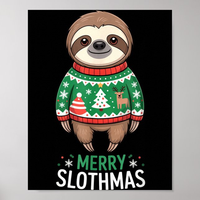 Póster Funny Sloth Lover Christmas Merry Slothmas Ugly Ho (Frente)