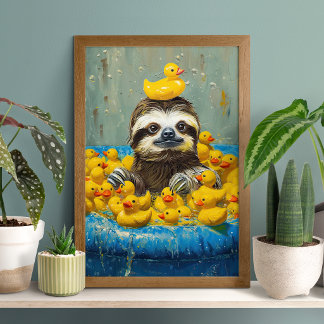 Póster Funny Sloth Rubber Duck Pool Poster