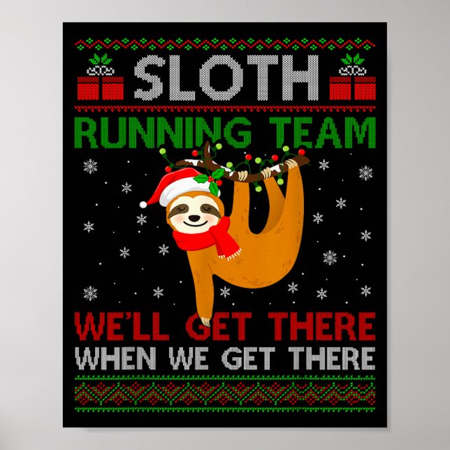 Póster Funny Sloth Running Team Xmas Lights Ugly Sloth Ch (Frente)