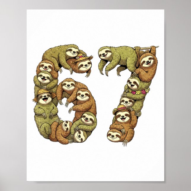 Póster Funny Sloth Tribal 6 7 Meme Six Seven Love  (Frente)
