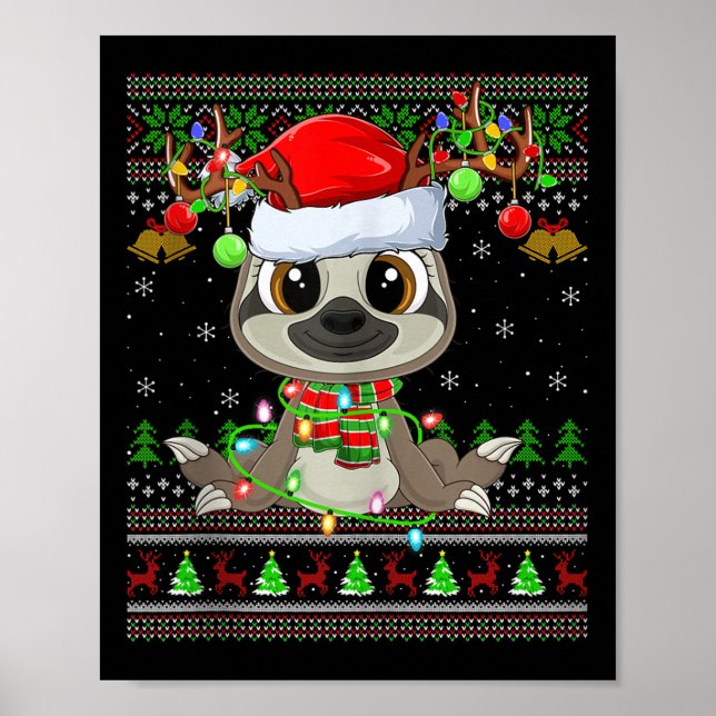Póster Funny Sloth Ugly Christmas Sweaters Holiday Santa  (Frente)