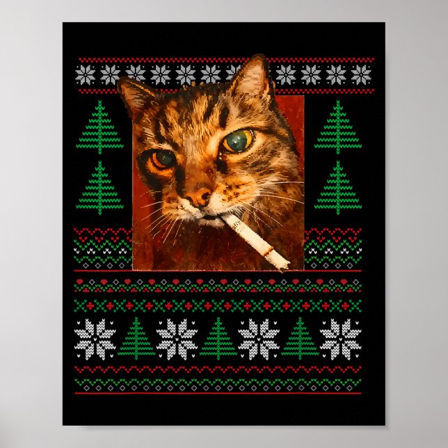 Póster Funny Smoking Cat Meme Christmas Ugly  (Frente)