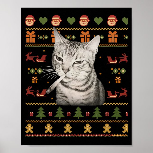 Póster Funny Smoking Cat Meme Christmas Ugly Sweaters For (Frente)