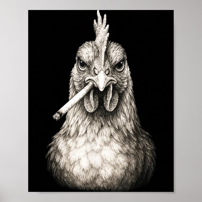 Póster Funny Smoking Chicken Cigarette Gen Z Meme Farm An (Frente)