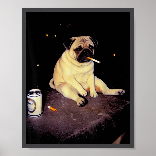Póster Funny Smoking Dog Pug Meme  (Frente)