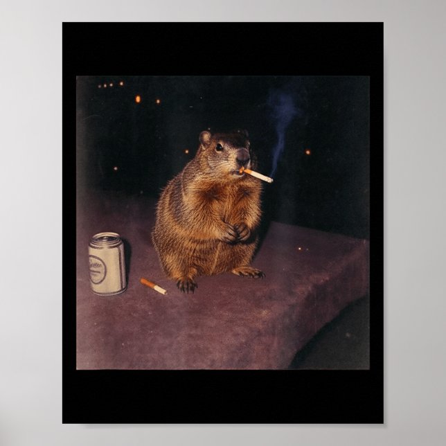 Póster Funny Smoking Groundhog Cigarette Gen Z Retro Meme (Frente)