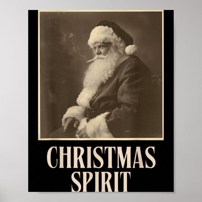 Póster Funny Smoking Santa Claus Christmas Srit Vintage  (Frente)