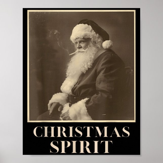 Póster Funny Smoking Santa Claus Christmas Srit Vintage  (Frente)