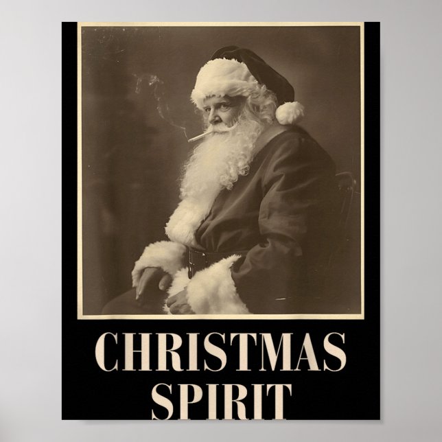 Póster Funny Smoking Santa Claus Christmas Srit Vintage  (Frente)