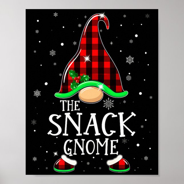 Póster Funny Snack Gnome Buffalo Plaid Matching Christmas (Frente)