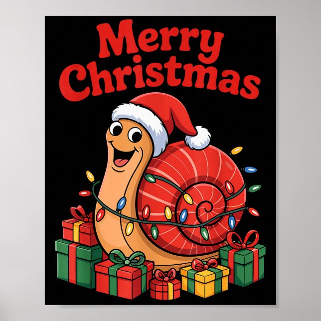 Póster Funny Snail Santa Hat Animals Lovers Ugly Christma (Frente)
