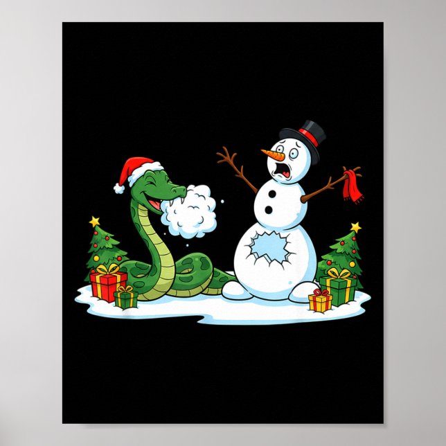 Póster Funny Snake Snowman Christmas Tree Xmas Womens Men (Frente)
