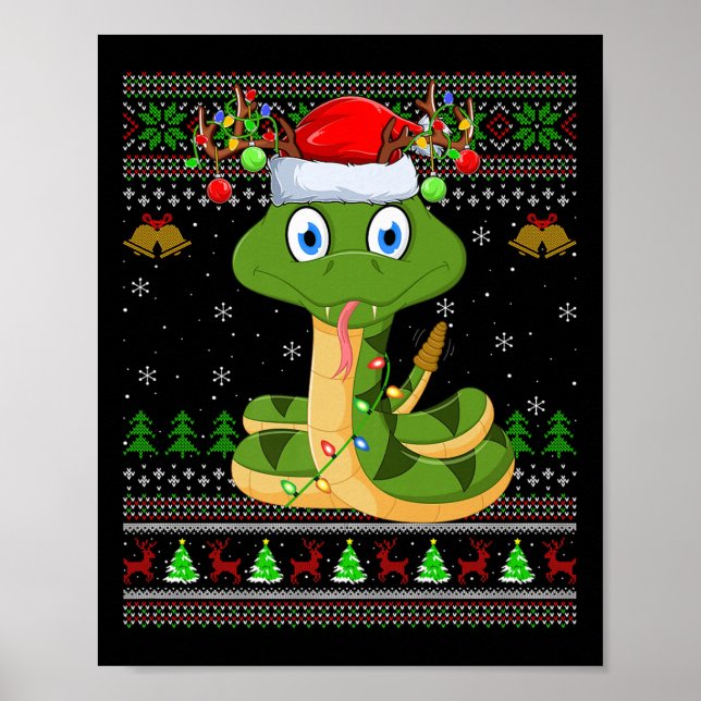 Póster Funny Snake Ugly Christmas Sweaters Holiday Santa  (Frente)