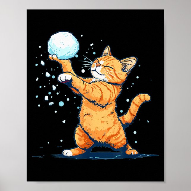 Póster Funny Snowball Cat In Winter For Men Women Kids  (Frente)
