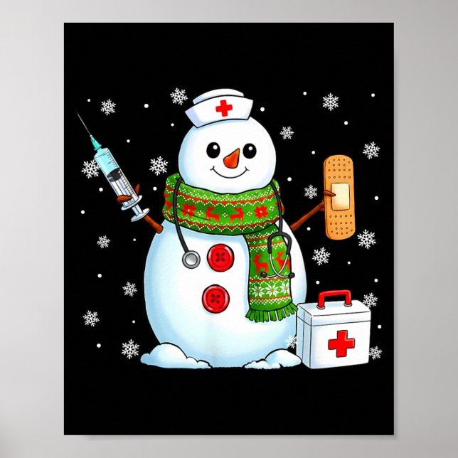 Póster Funny Snowman Nurse Pjs Pajamas Christmas Xmas Wom (Frente)