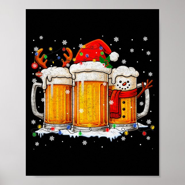 Póster Funny Snowman Santa Hat Drink Christmas Xmas Men  (Frente)