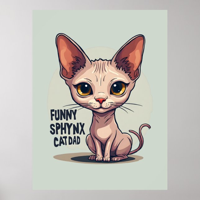 Póster Funny Sphynx Cat Dad Cartoon Art (Frente)
