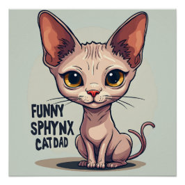 Póster Funny Sphynx Cat Dad Cartoon Art