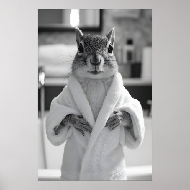 Póster Funny Squirrel Bathrobe Print, Quirky Bathroom (Frente)