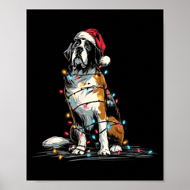 Póster Funny St. Saint Bernard Christmas Graphics Dog Lig (Frente)