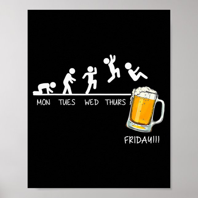 Póster Funny Stickman Jumping Beer Days Of Week Friday Dr (Frente)