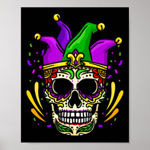 Póster Funny Sugar Skull Mardi Gras Fiesta Aparatos Hombr