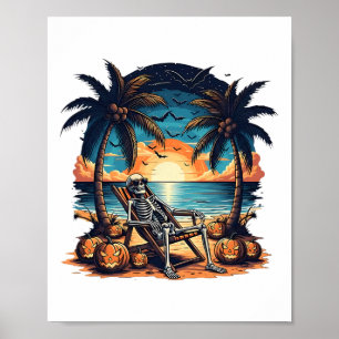Póster Funny Summerween Skeleton Beach Fiesta Halloween V