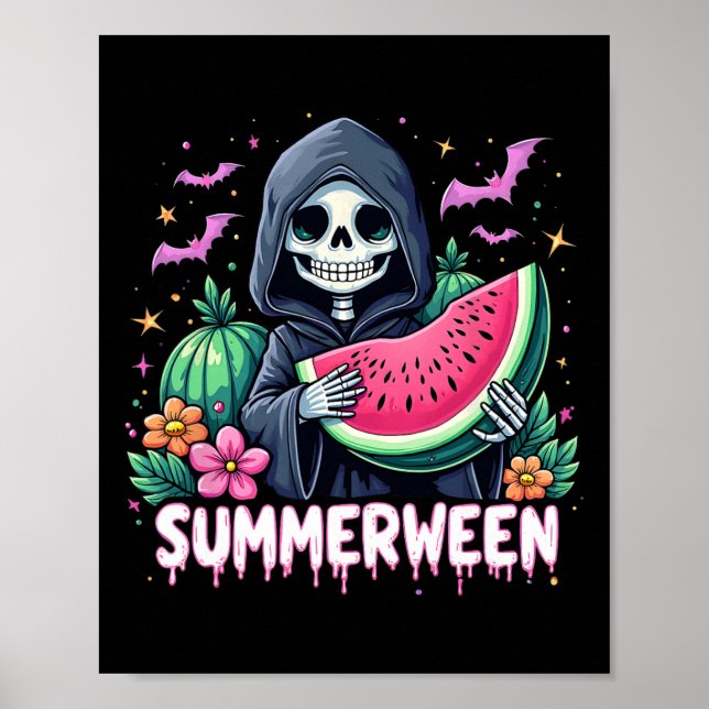 Póster Funny Summerween Skeleton Watermelon Halloween Art (Frente)