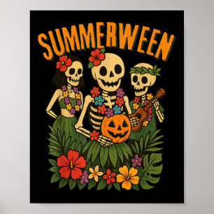 Póster Funny Summerween Skeletons Luau Fiesta Halloween B