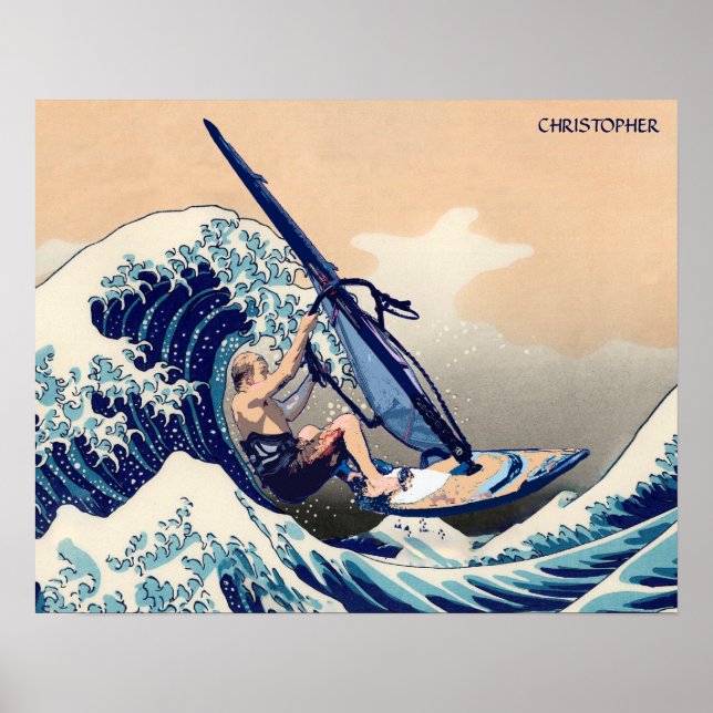 Póster Funny Surfista De Windsurf En La Gran Ola De Hokus (Frente)