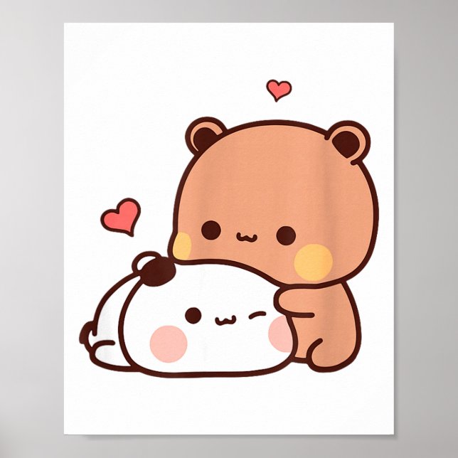 Póster Funny Sweet Kawaii Kp Bear Panda Hugging Couple Lo (Frente)