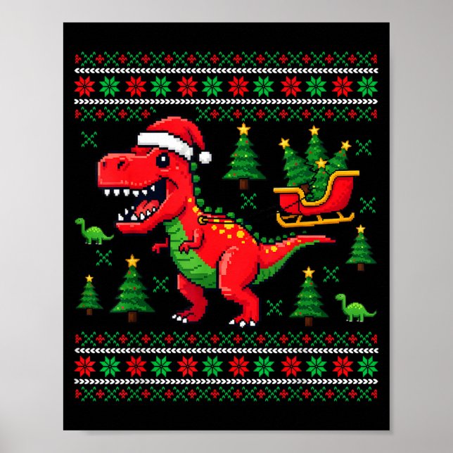 Póster Funny T-rex Dinosaur Ugly Christmas Pajama Xmas  (Frente)