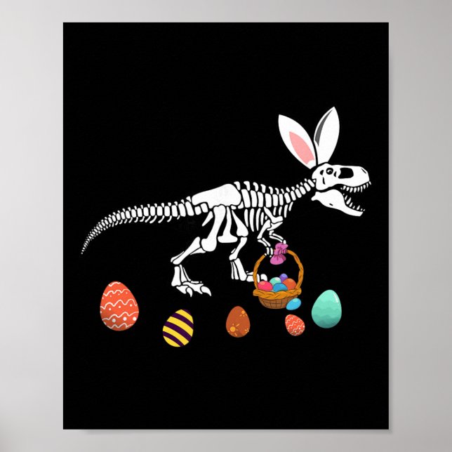 Póster Funny T Rex Easter Skeleton Bunny Sket Egg Hunt Ea (Frente)