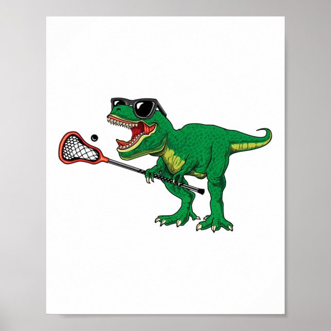 Póster Funny T Rex Lacrosse Dinosaur Lax Boys Lacrosse Te (Frente)